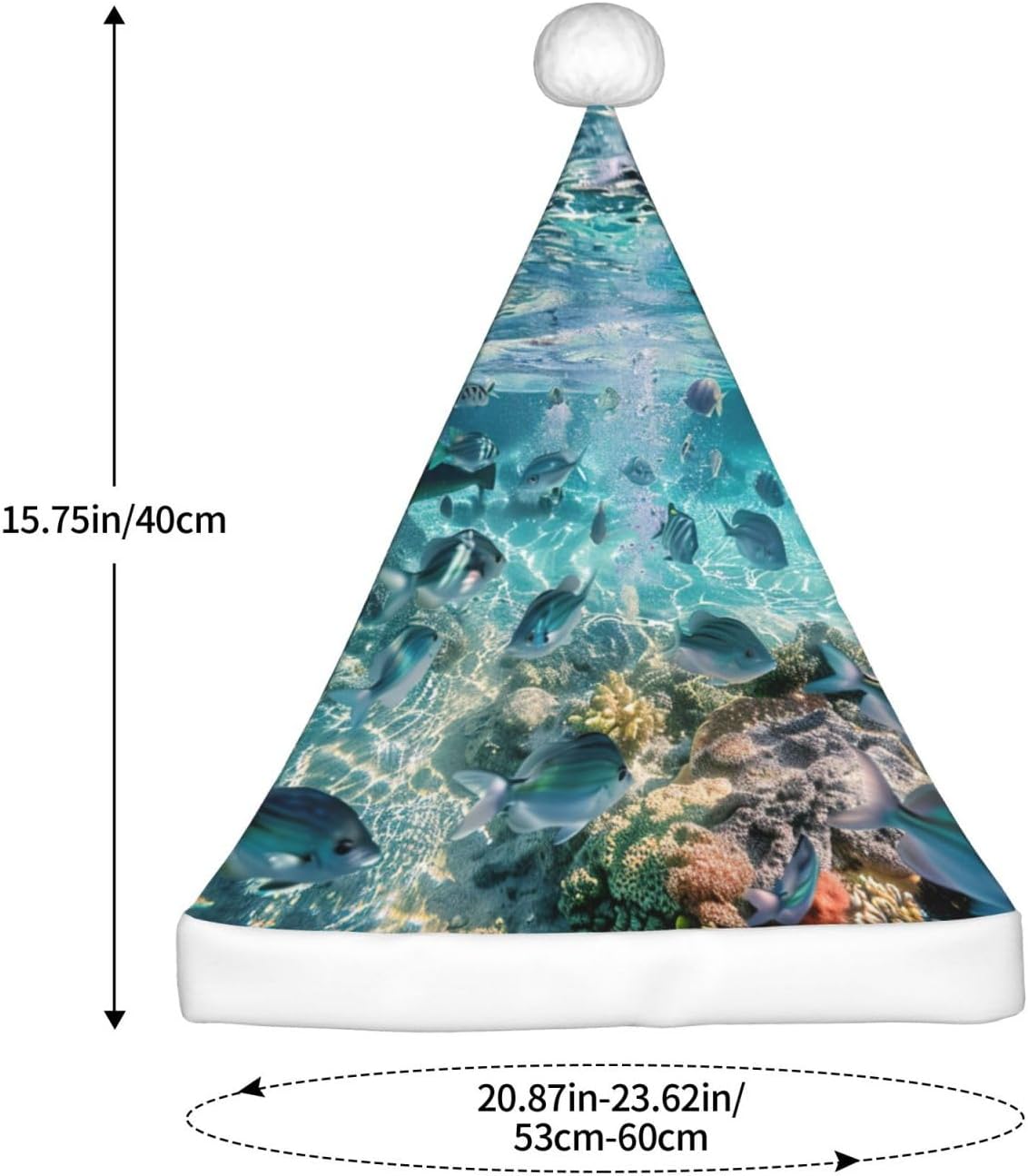Marine Life Print Christmas Santa Hat Plush Funny for Adults