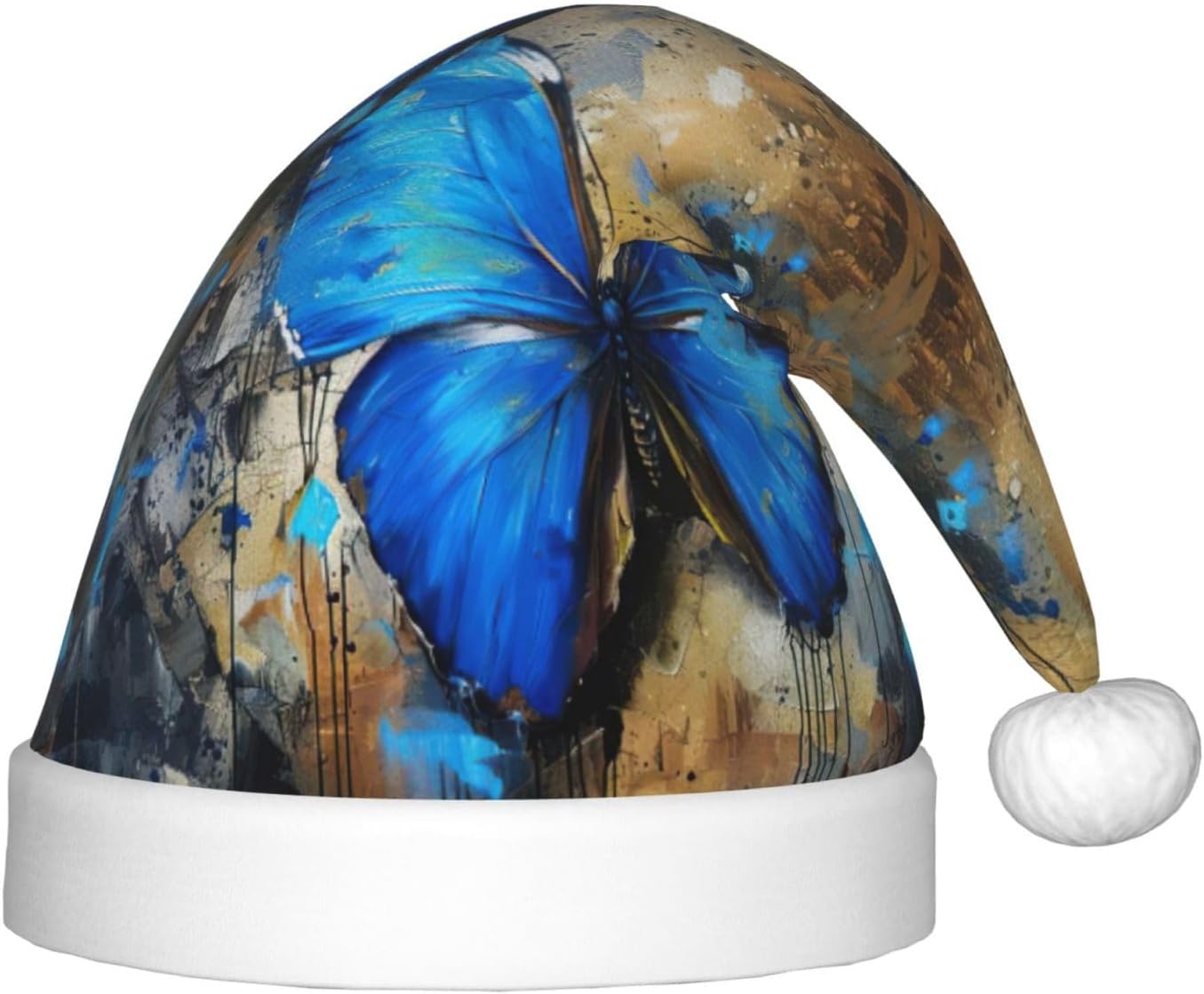 Blue Butterfly Print Christmas Santa Hat Small Size