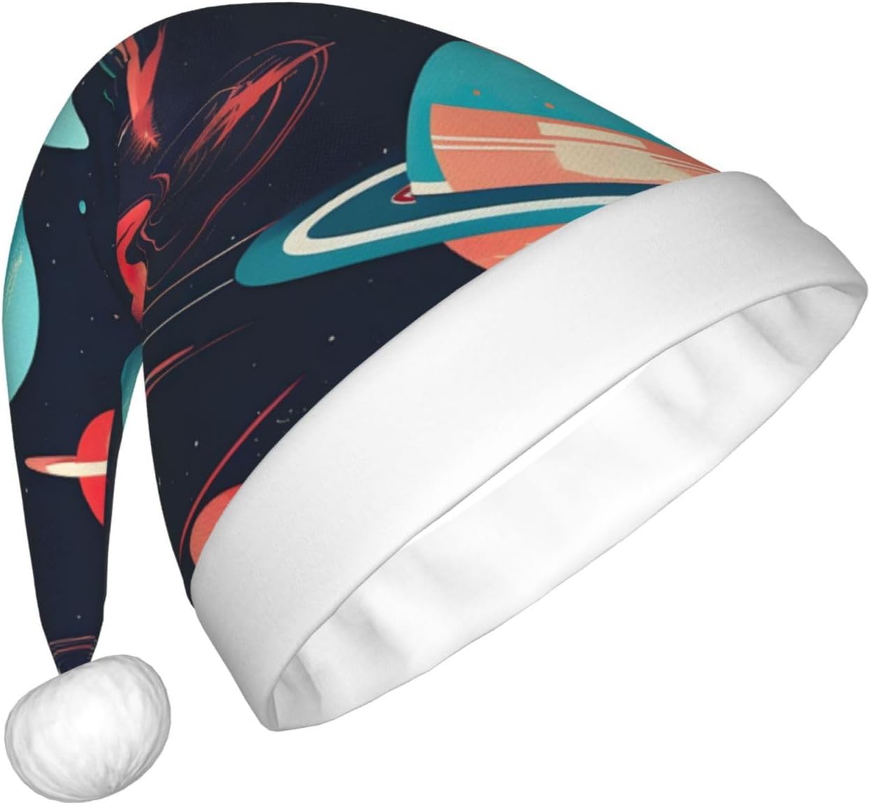 QinZheng Space Planets Print Santa Hat for Women