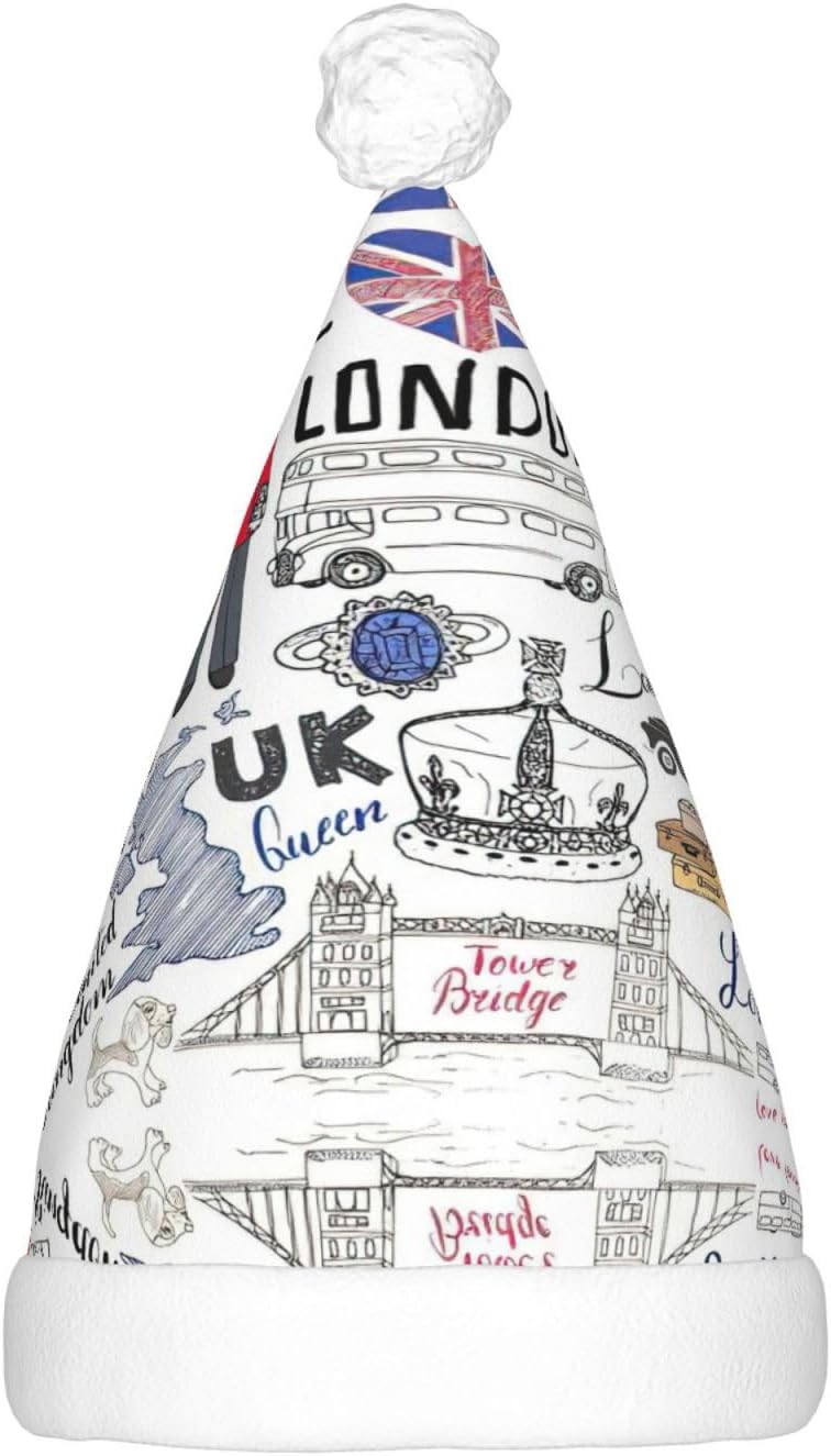 I Love London Print LED Christmas Santa Hat Plush