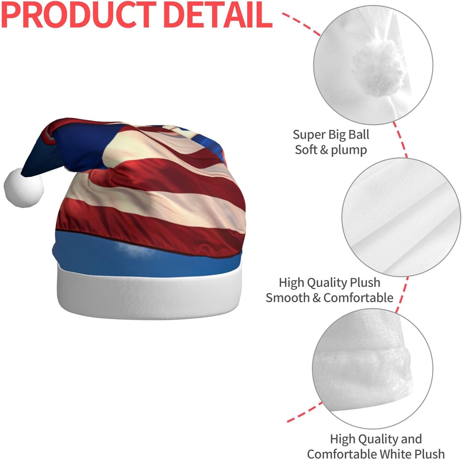 QINZHENG Personalized Santa Hat with Puerto Rico Wallpaper Flag Design