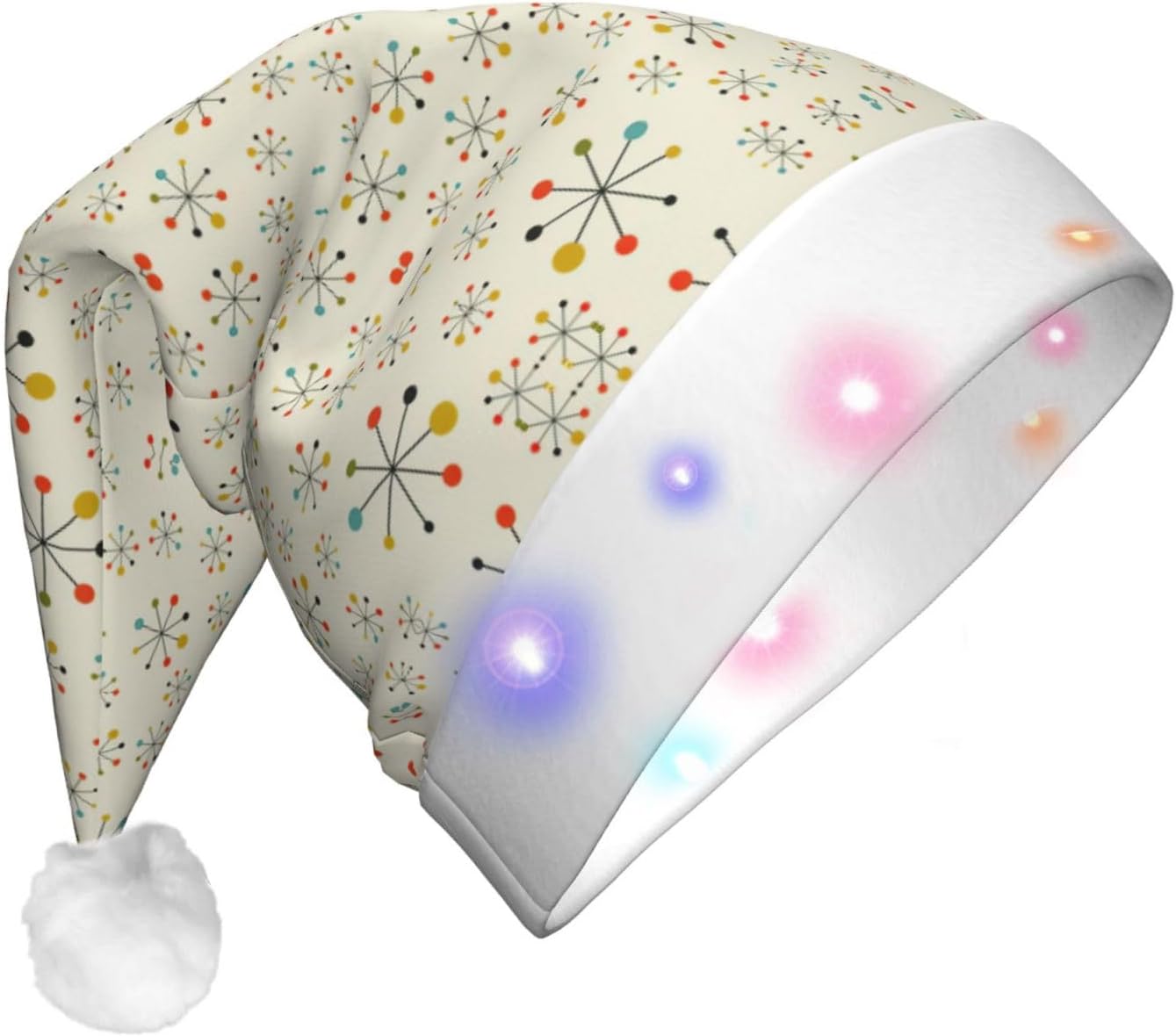 Retro Modern Christmas Santa Hat Plush Light Up Funny Adult Headwear