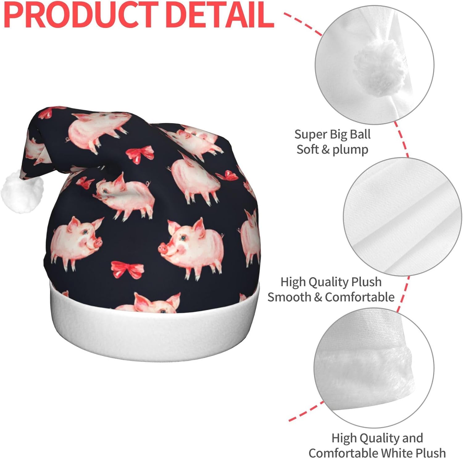 Red Cute Piggy Print LED Light-Up Santa Hat for Adults