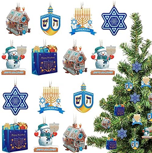 Wooden Dreidel Menorah Ornaments 24 Piece Kit