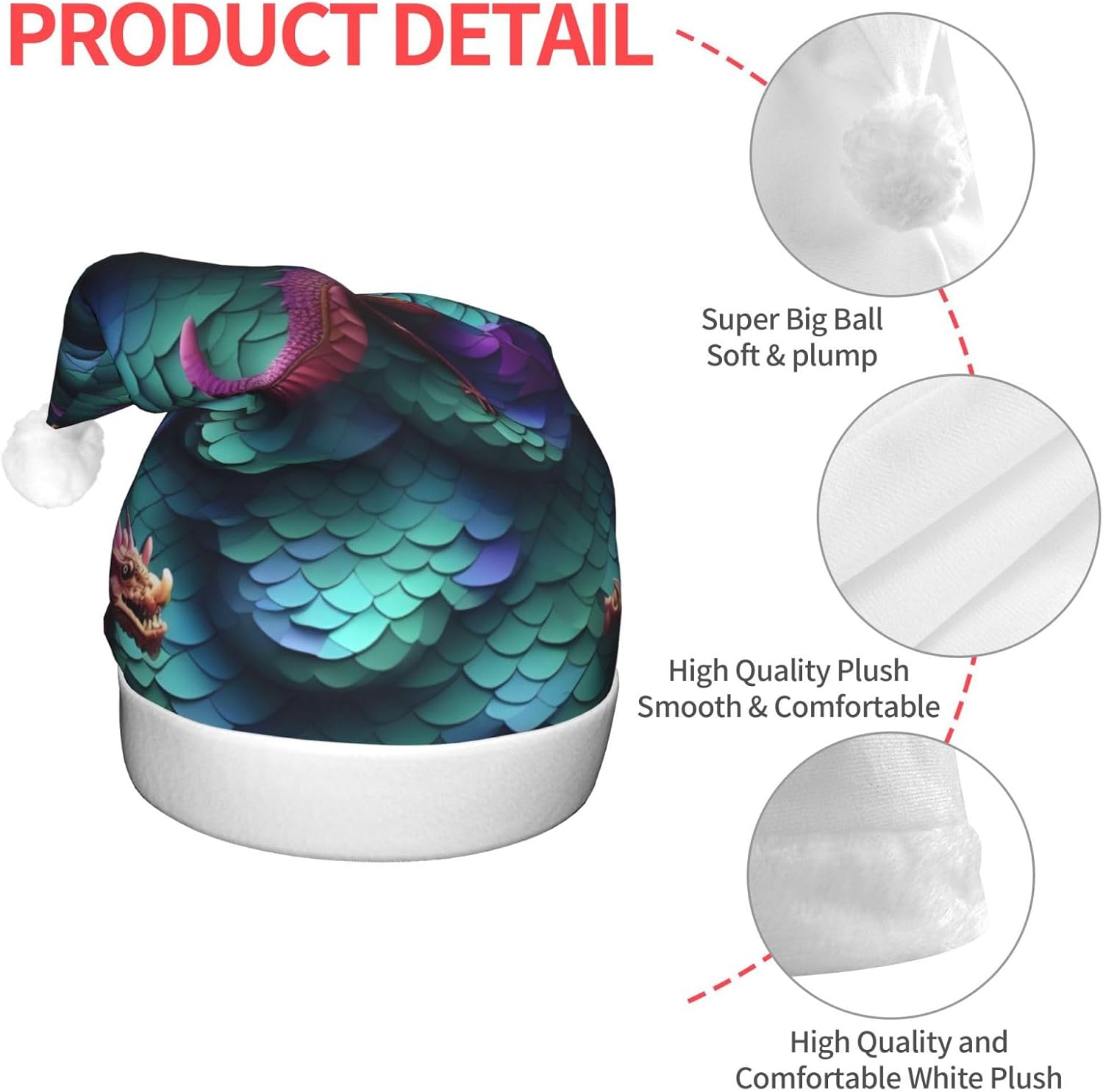3D Magical Dragon Scales Print Velvet Santa Hat with LED Lights