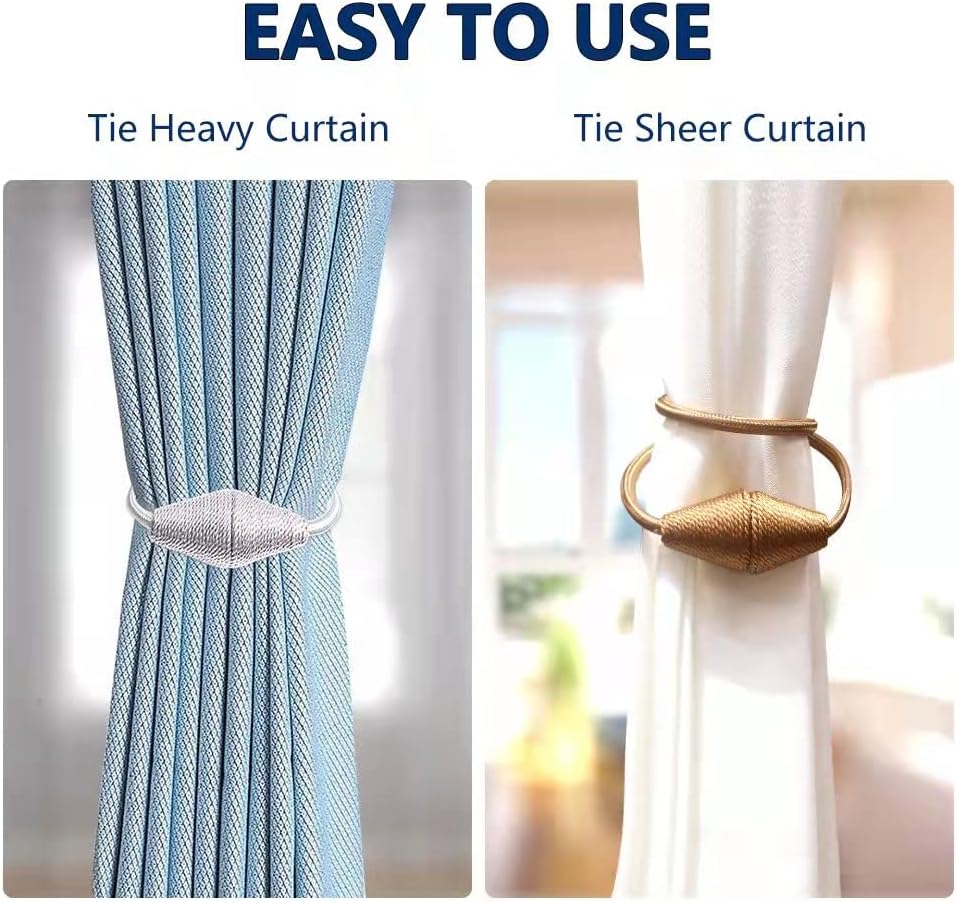 2 Pack Strong Magnetic Curtain Holdbacks with Decorative Weave