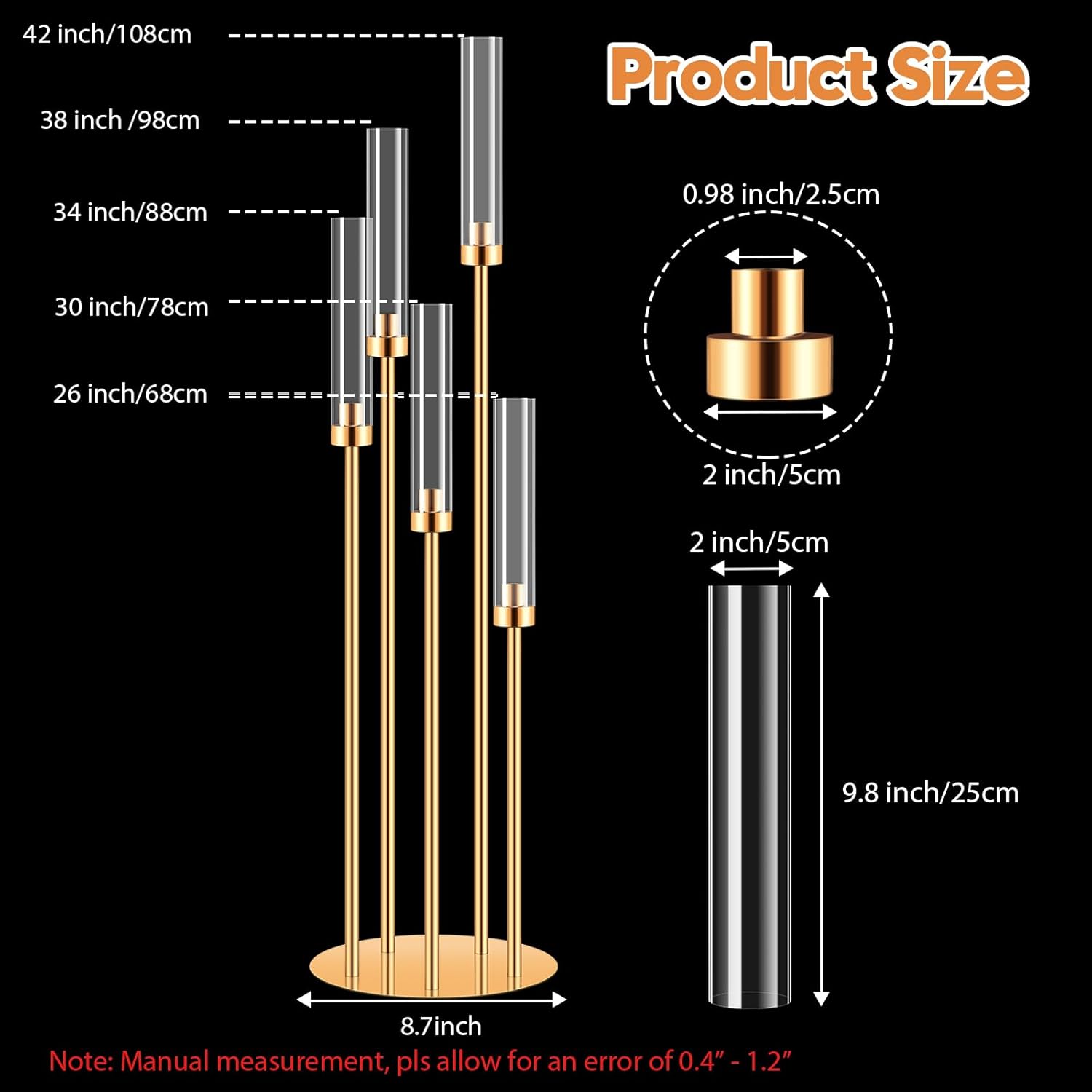2 Sets Gold Candelabra Centerpieces with LED Candles