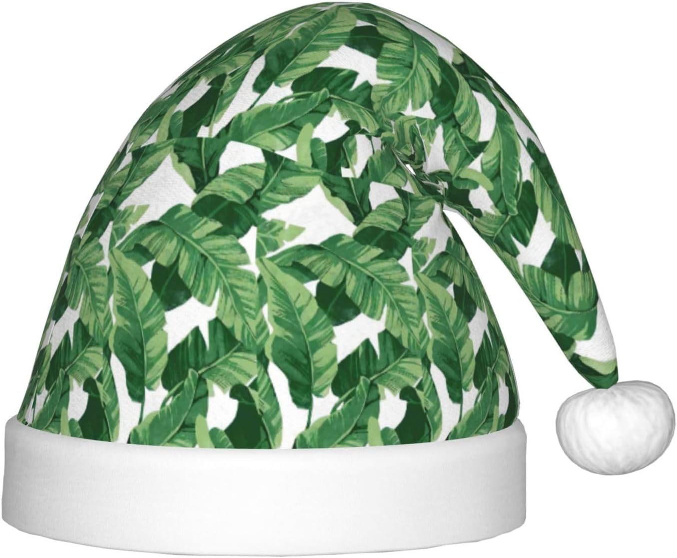 Cute Green Palm Leaves Print Santa Hat Small Size
