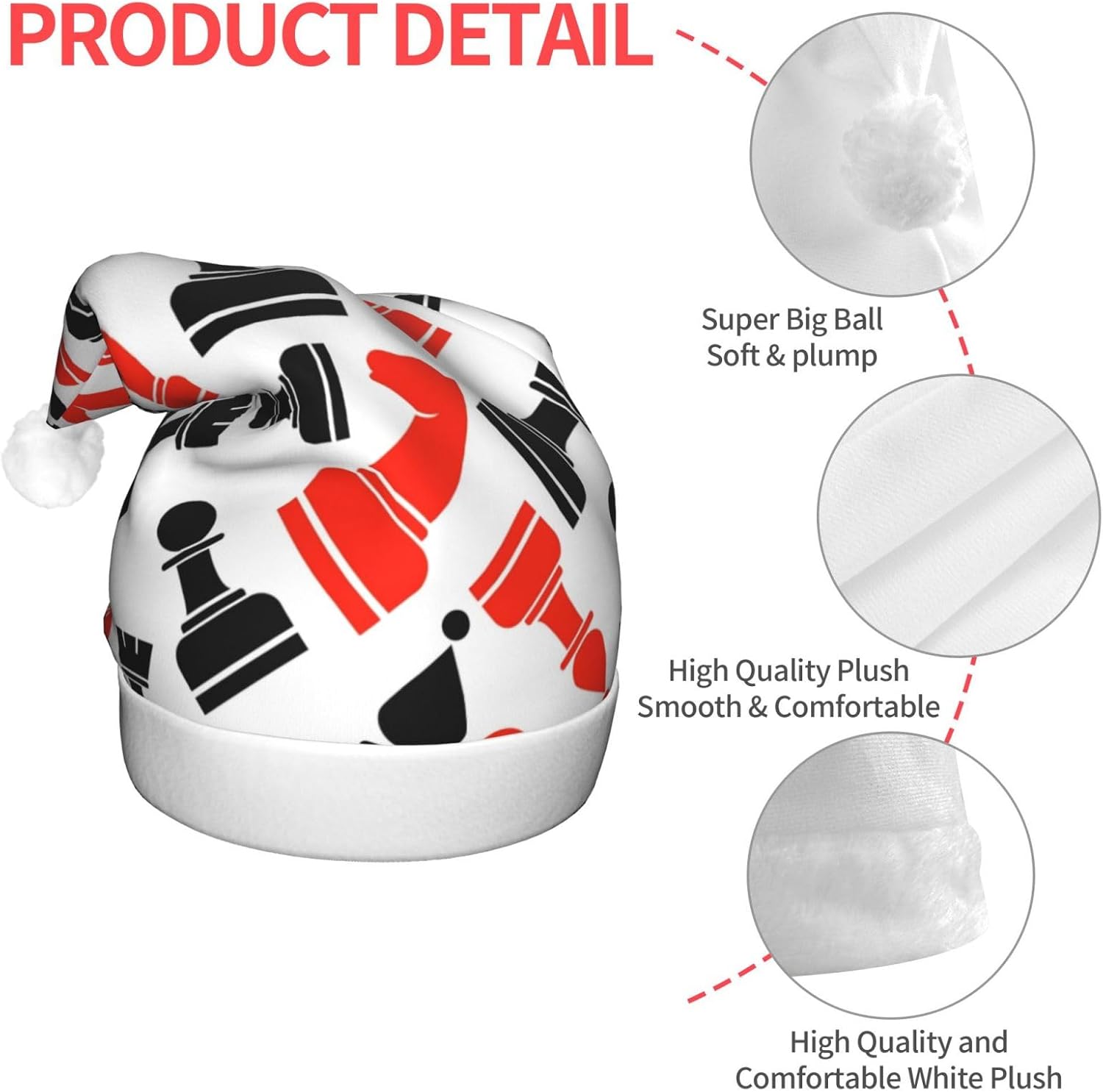 Chess Pattern Christmas Santa Hat Plush Light Up for Adults