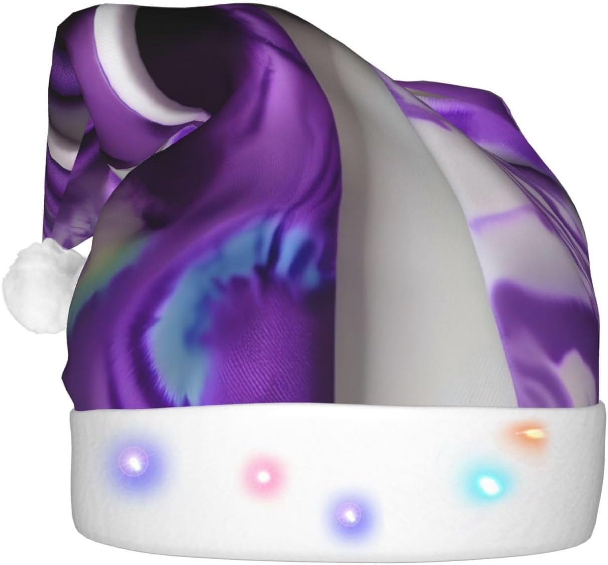 Purple Tie Dye Flower Print Christmas Hat with LED Lights
