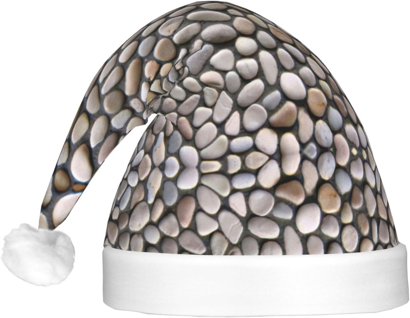Pebble Stone Print Christmas Santa Hat Plush Light Up for Adults