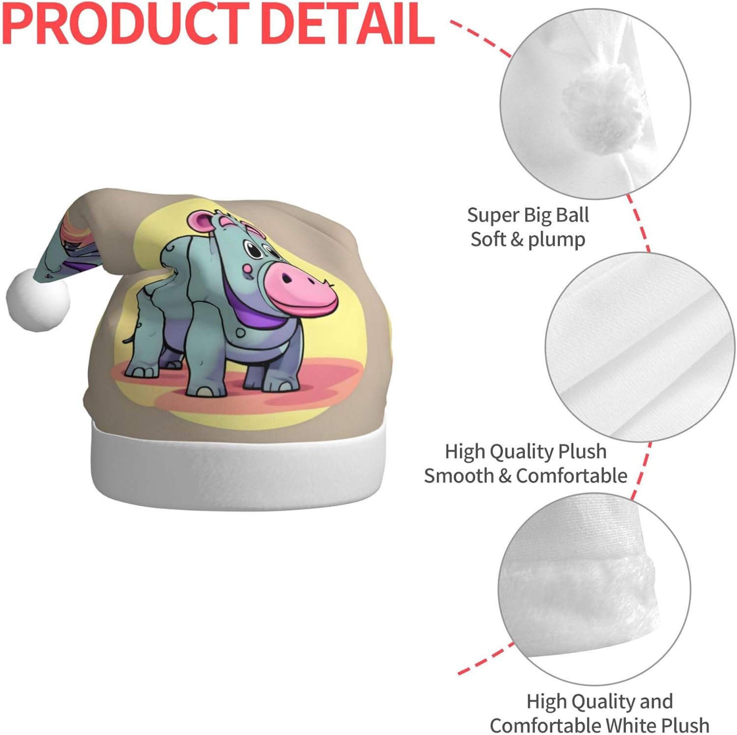 QinZheng Cartoon Hippo Santa Hat Personalized Xmas Gift for Women Adult