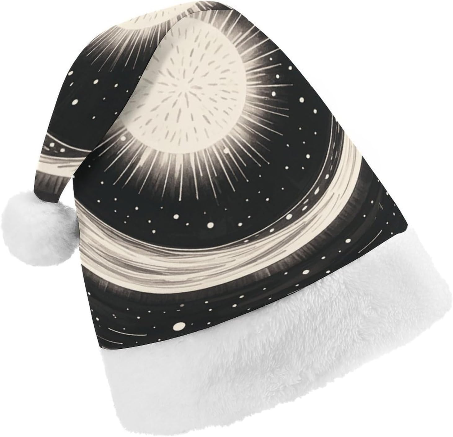Santa Hat Black White Art Sun Moon Galaxy Christmas Party Headwear
