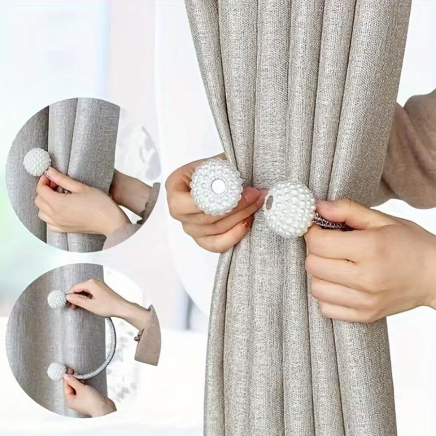 4 Pack Magnetic Curtain Holdbacks with Decorative Ropes - Grey
