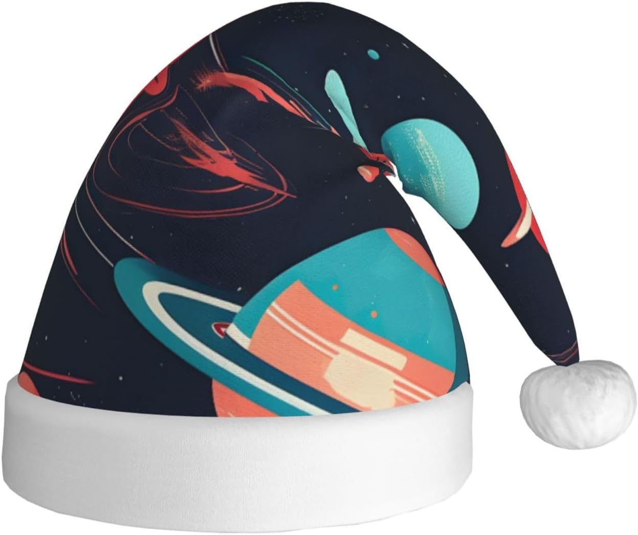 QinZheng Space Planets Print Santa Hat for Women