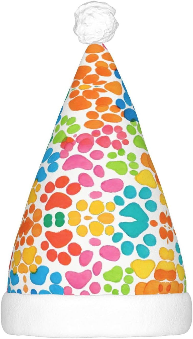 Bear Paw Print Christmas Santa Hat Plush Light Up Funny Adult Hat