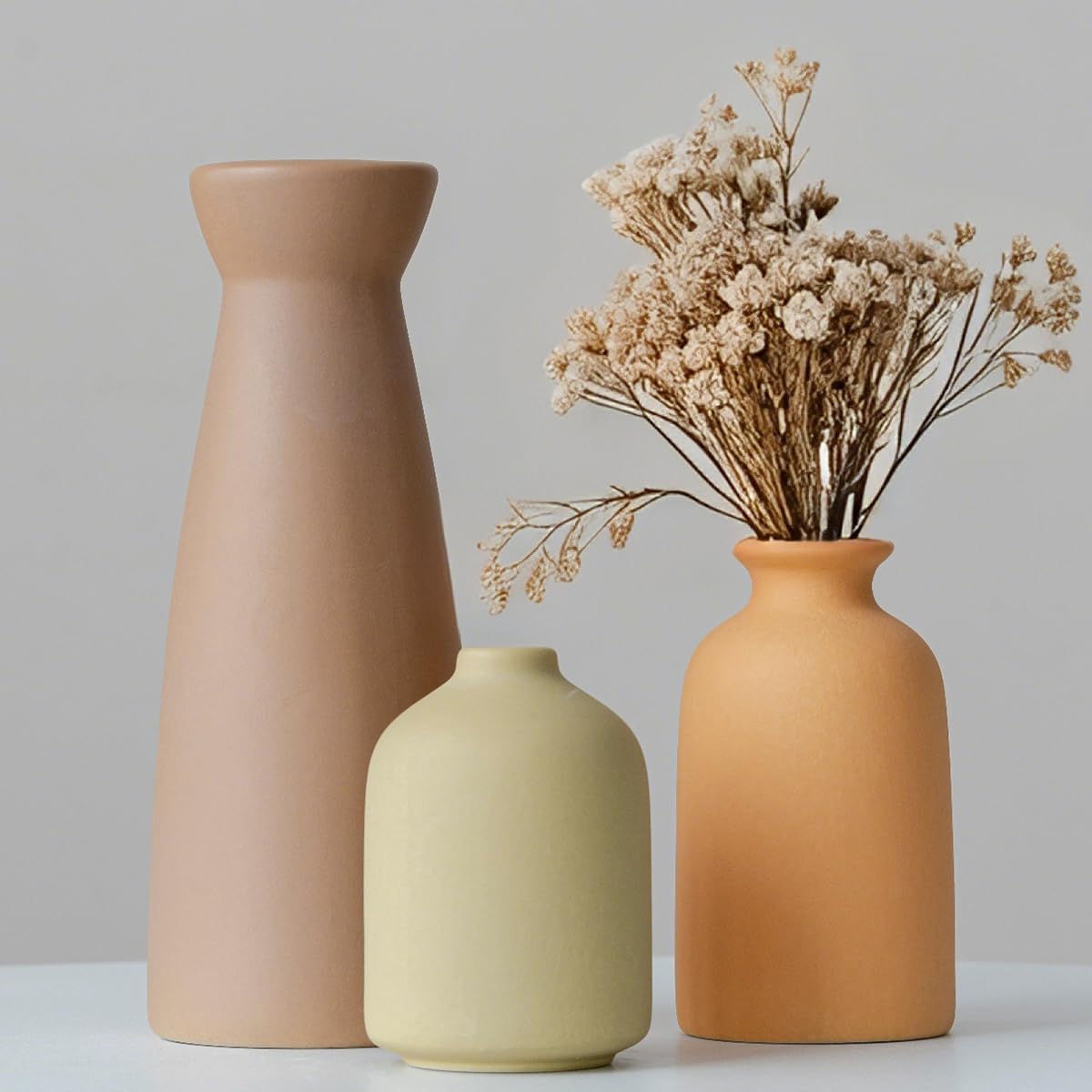 Distressed Ceramic Vase Set of 3 Modern Bohemian Decor