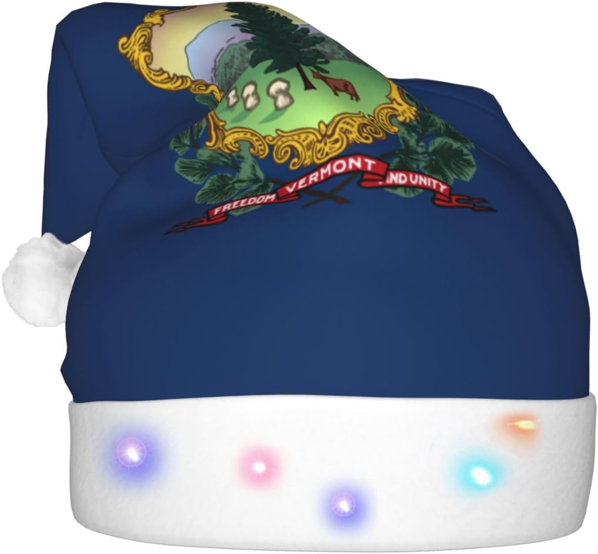 Vermont State Flag Christmas Hat with LED Lights