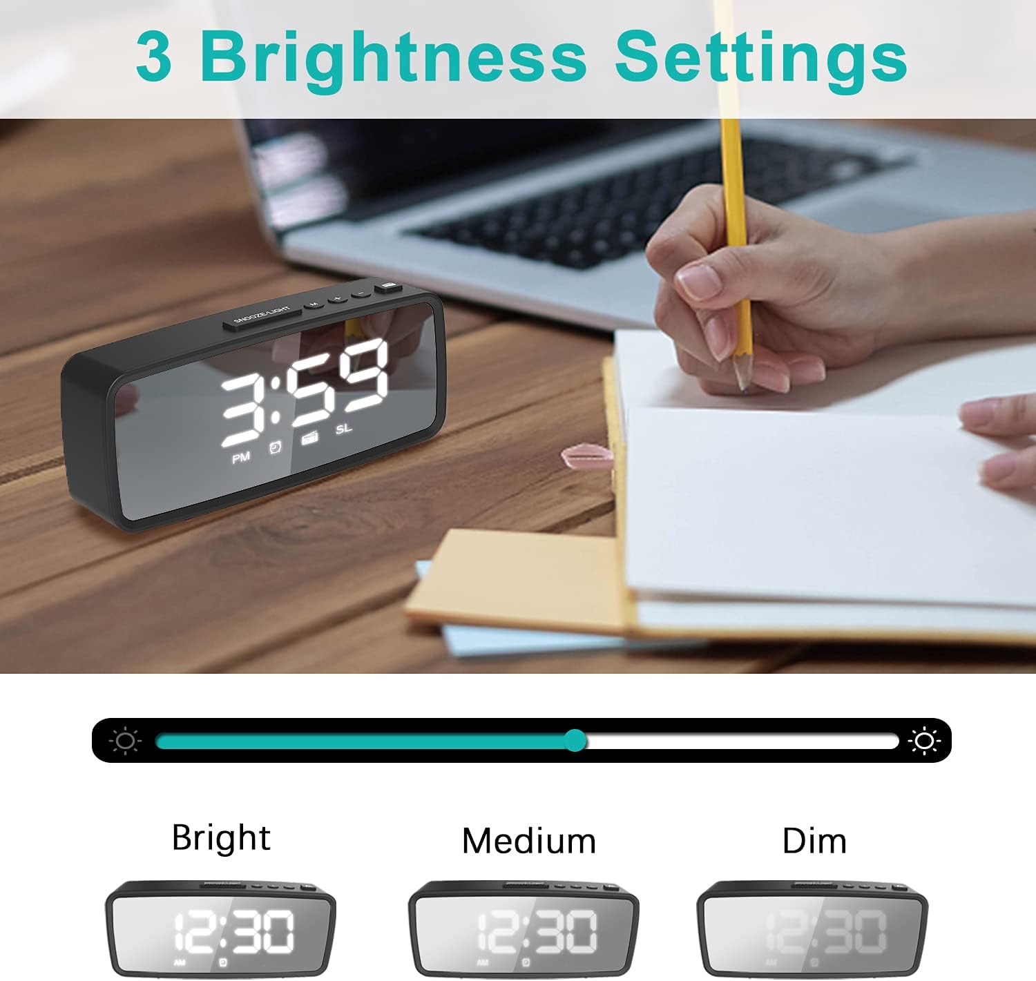 VAUNO Radio Alarm Clock with FM Radio and Adjustable Brightness