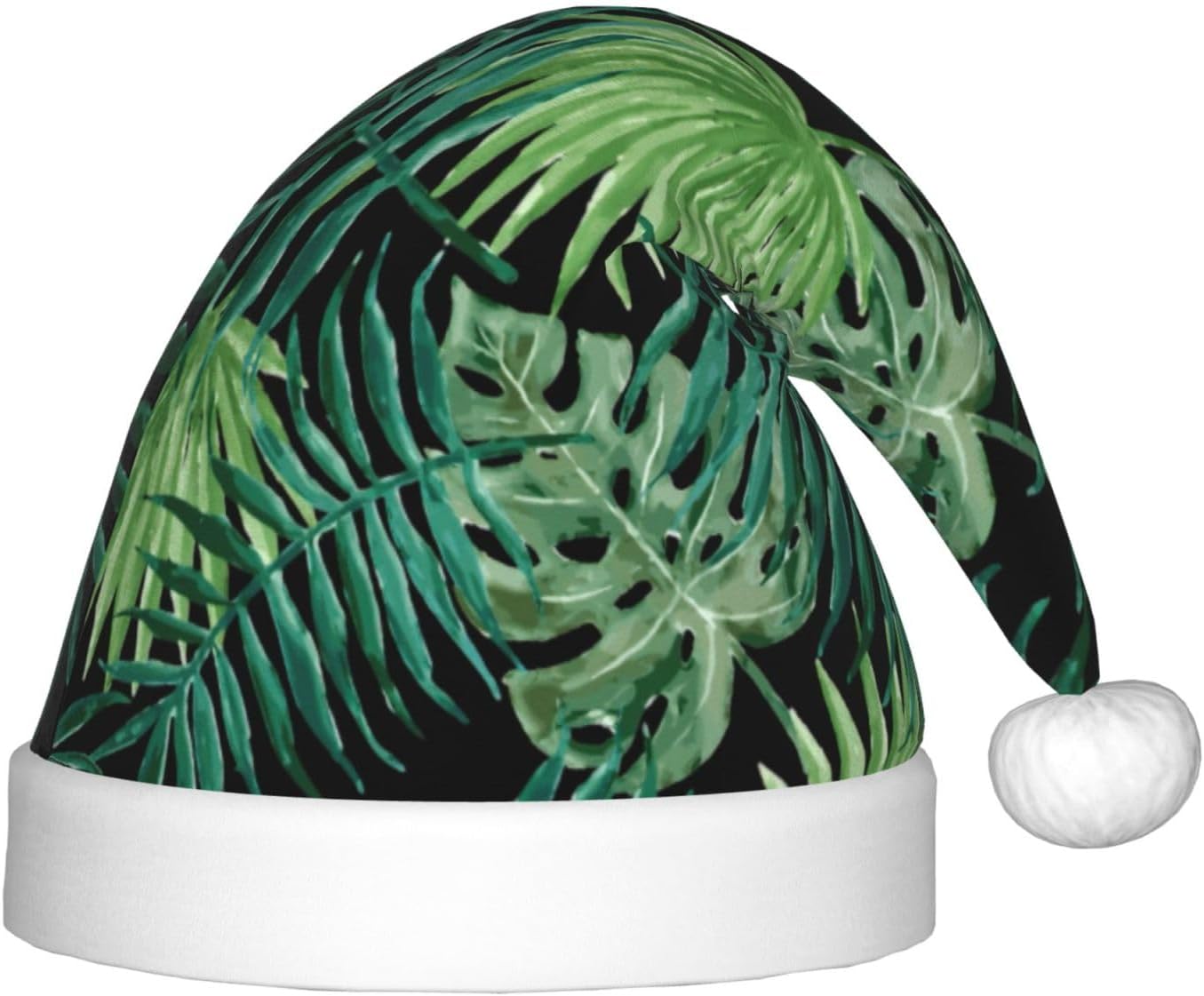 Transparent Palm Leaf Print Santa Hat for Christmas Party