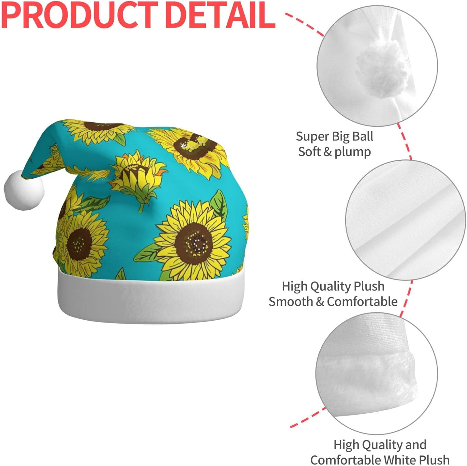 QINZHENG Sunflowers Print Santa Hat for Women Adult Christmas Gift