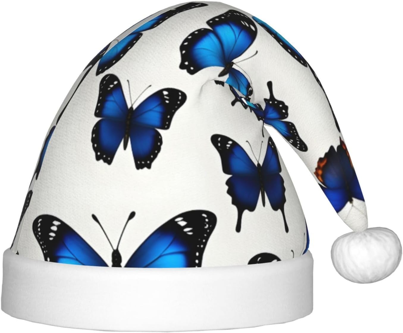Many Blue Butterfly Print Christmas Santa Hat Small Size