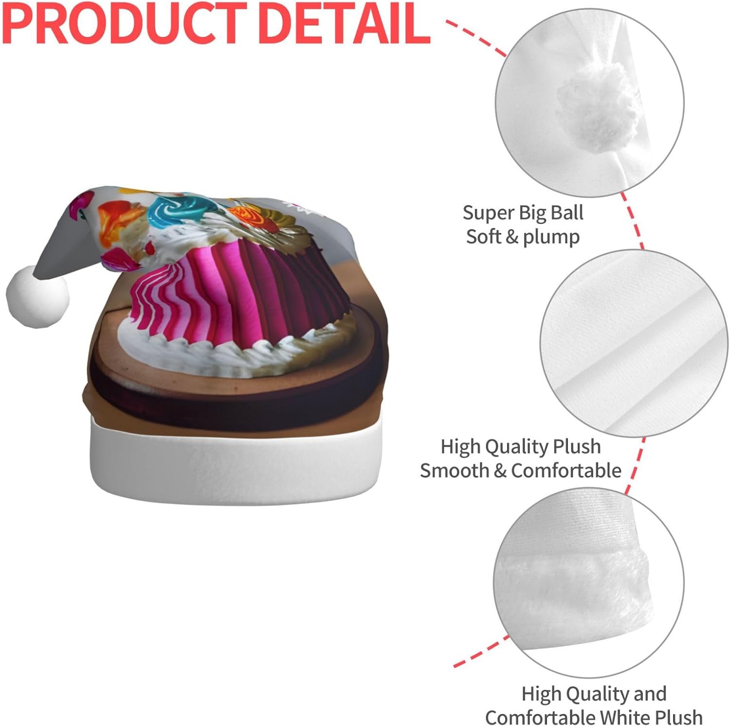 Happy Birthday Cake Print Santa Hat Plush for Adult