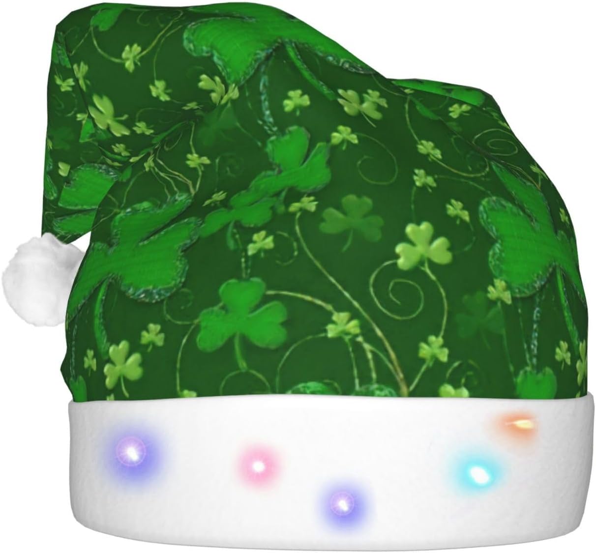 St Patricks Day Glitter Print LED Christmas Hat for Adults