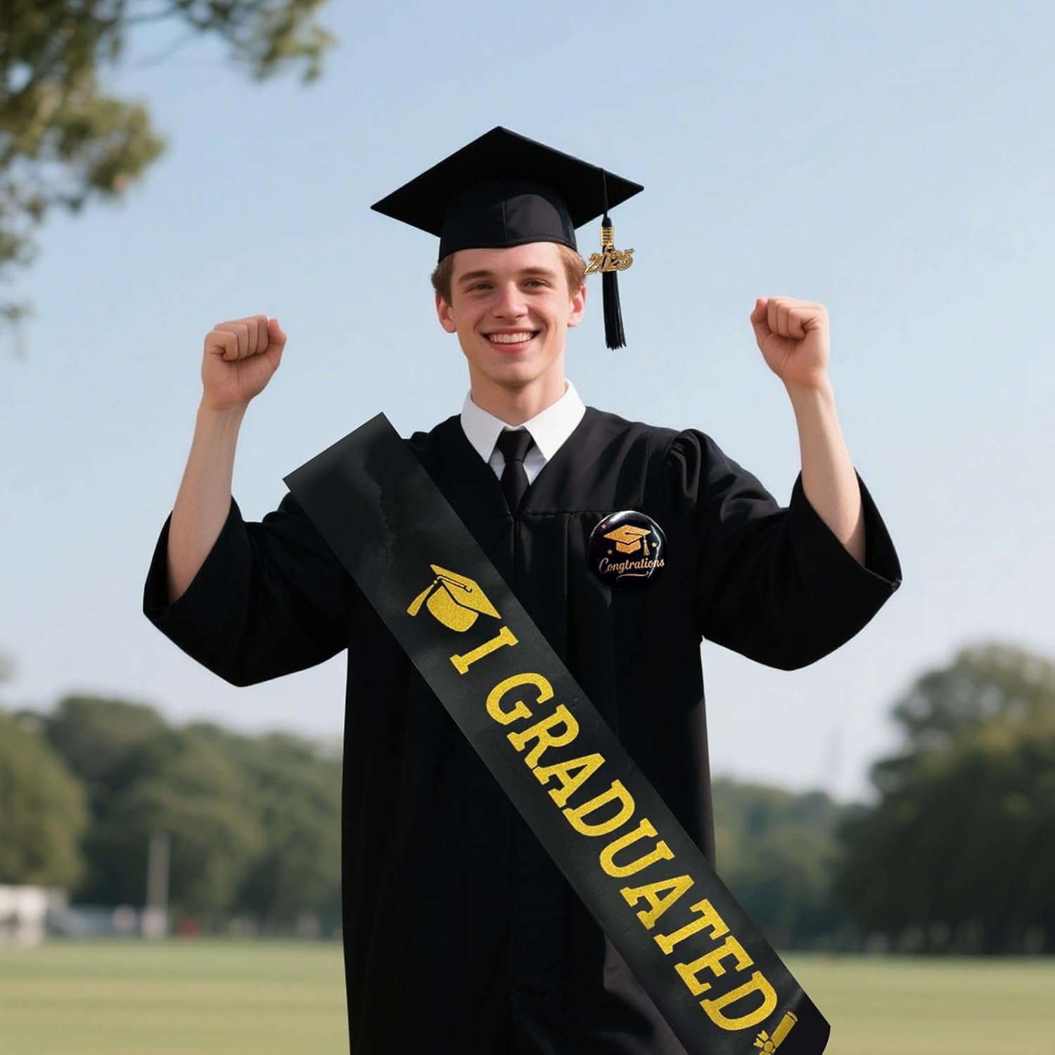 Unisex Matte Graduation Cap with Sash and Stole Set
