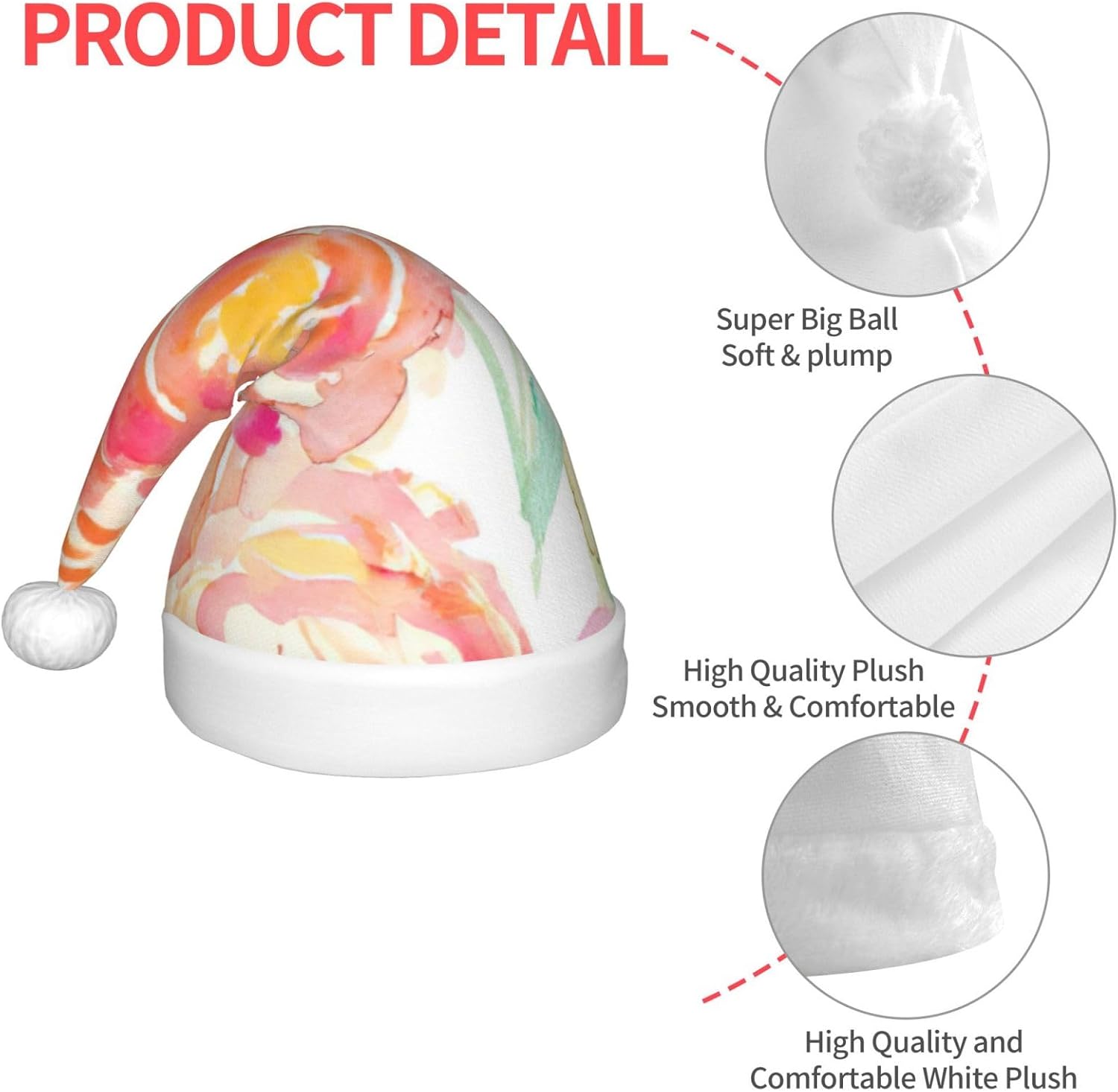 Peach Peony Print Christmas Santa Hat Small Size