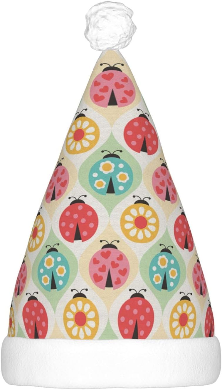 Ladybugs Cartoon Christmas Santa Hat Plush Light Up for Adults