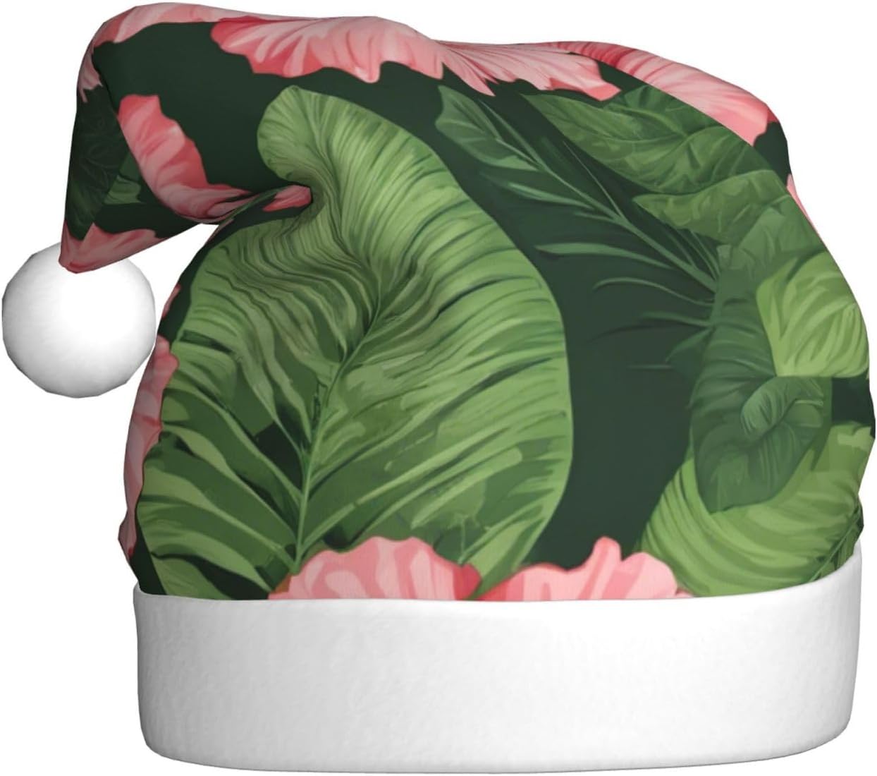 QINZHENG Velvet Santa Hat with Hibiscus Flowers Print