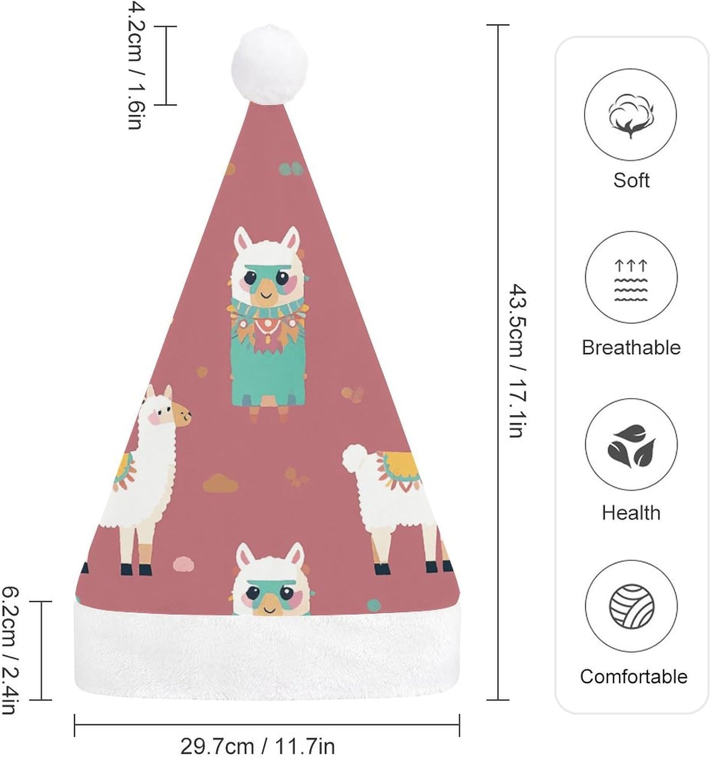 Santa Hat Cute Llama Pattern Christmas Headwear