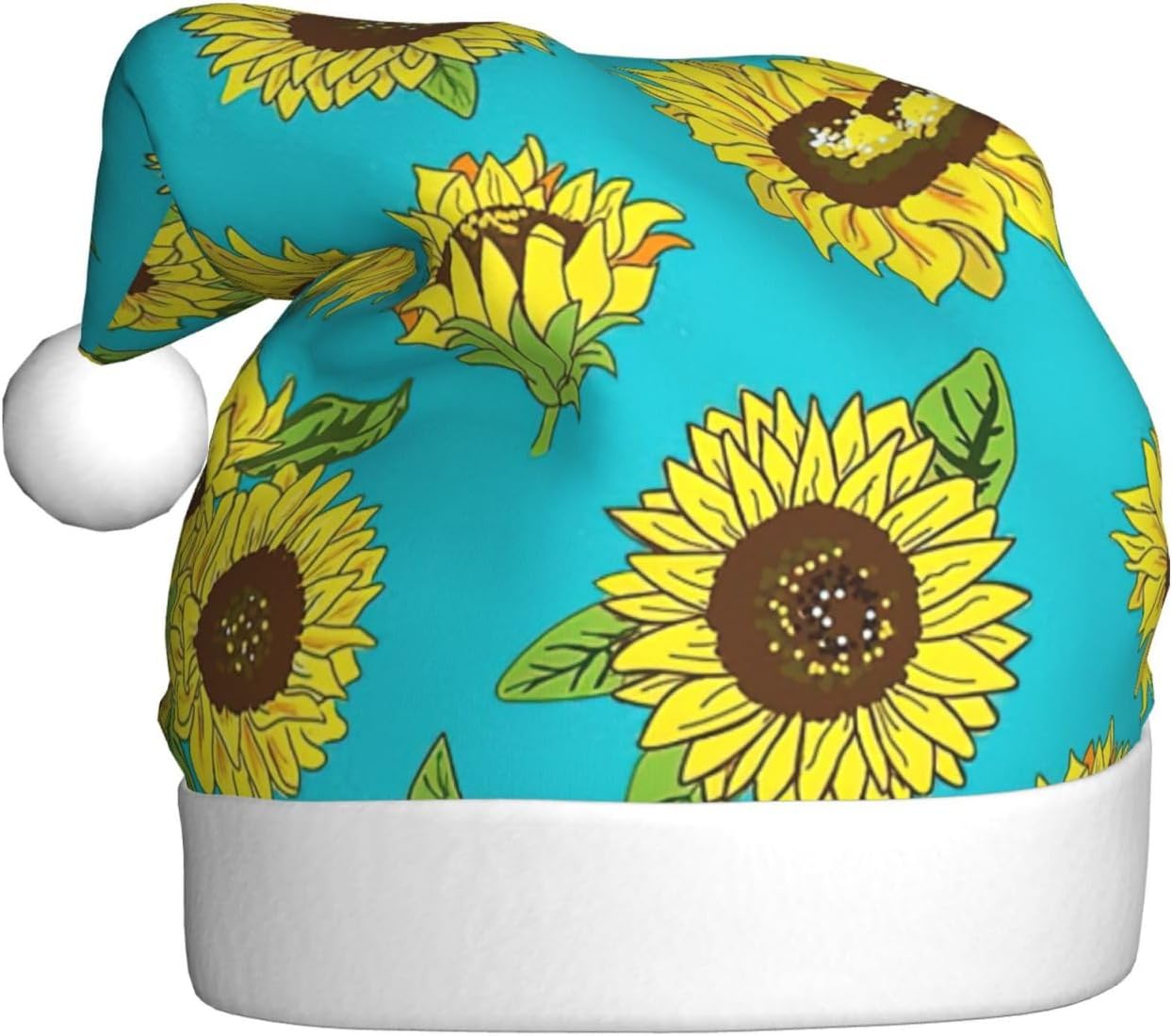 QINZHENG Sunflowers Print Santa Hat for Women Adult Christmas Gift