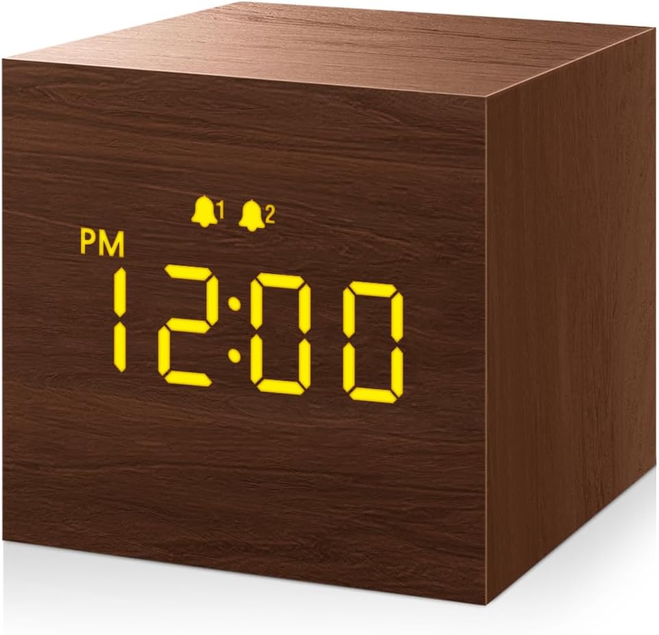 Wooden Digital Alarm Clock with 3 Alarms