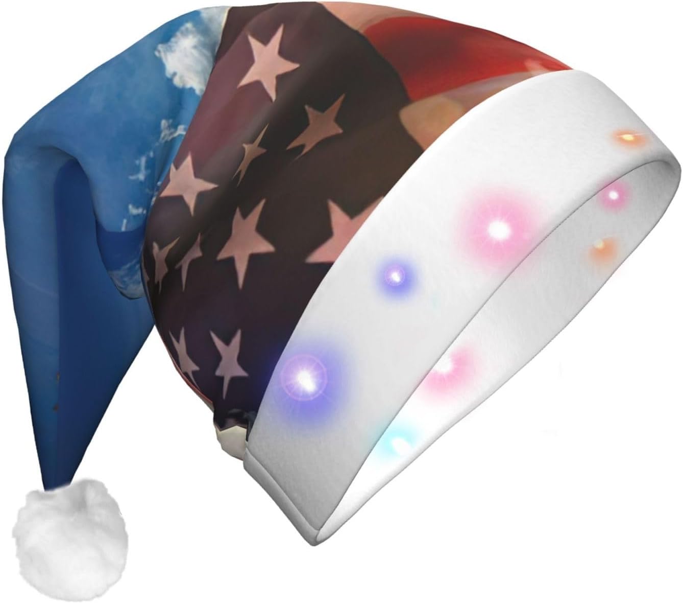 USA Flag Eagle Art Print Light Up Santa Hat for Adults