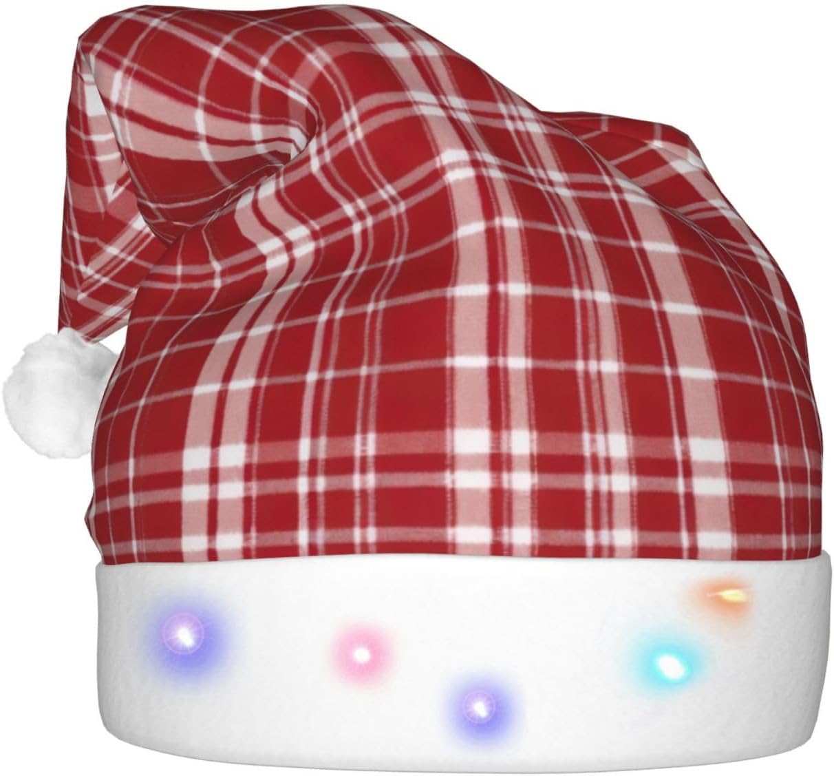 Plaid Red and Black Light Up Santa Hat for Adults