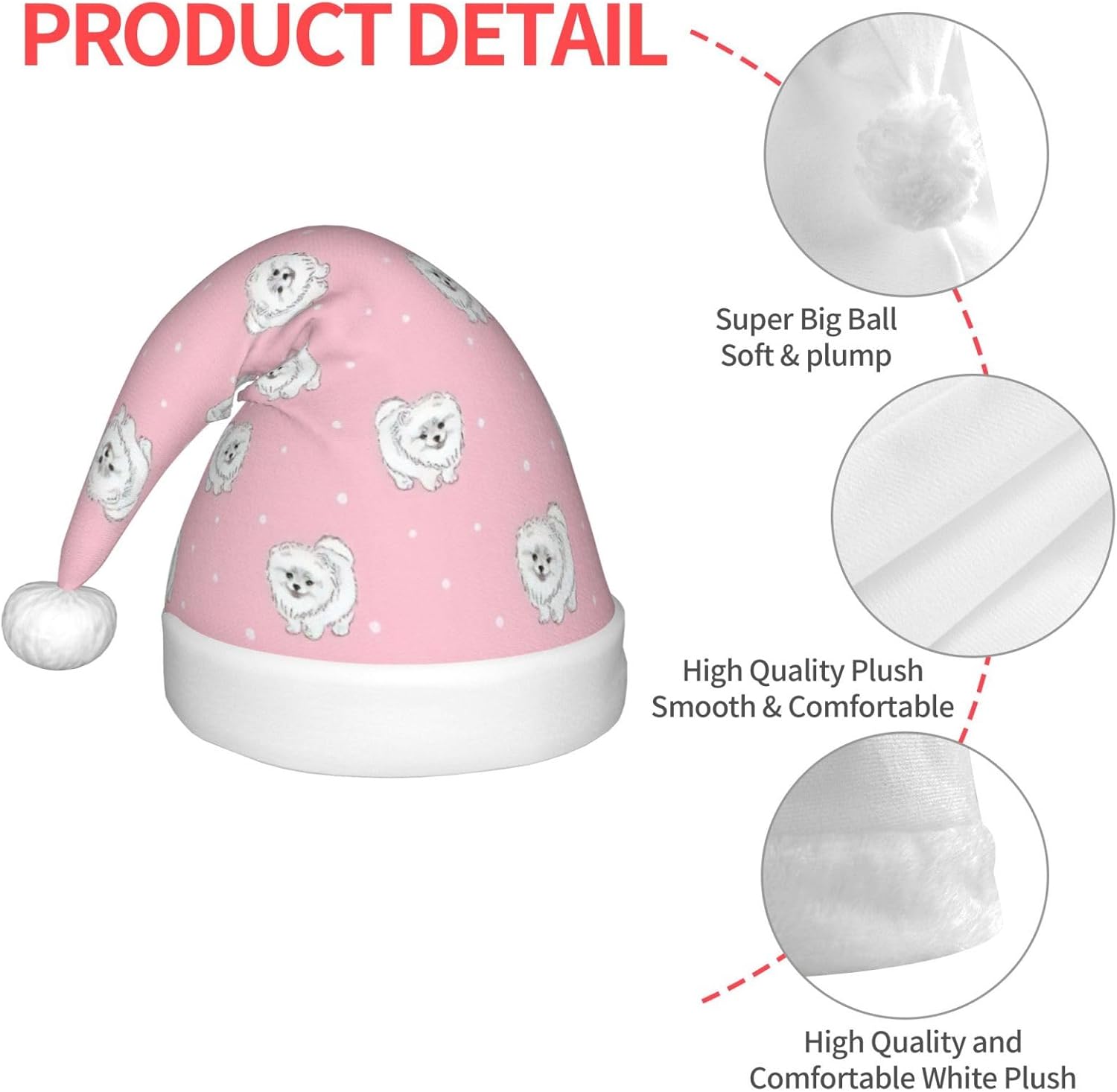 Pomeranians Puppies and Point Print Santa Hat Small Size