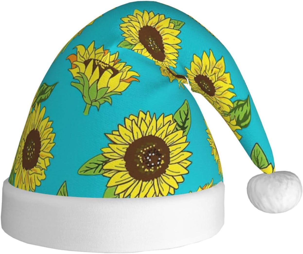 QINZHENG Sunflowers Print Santa Hat for Women Adult Christmas Gift