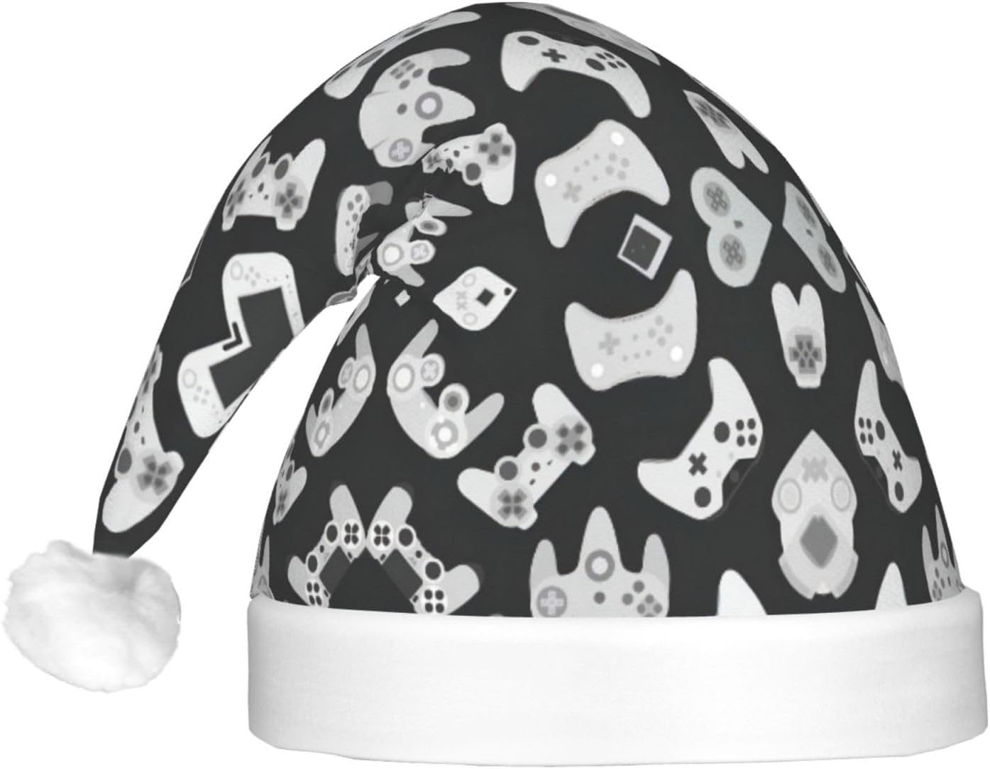 Game Controller Print Christmas Santa Hat Plush Light Up Funny Adult Hat