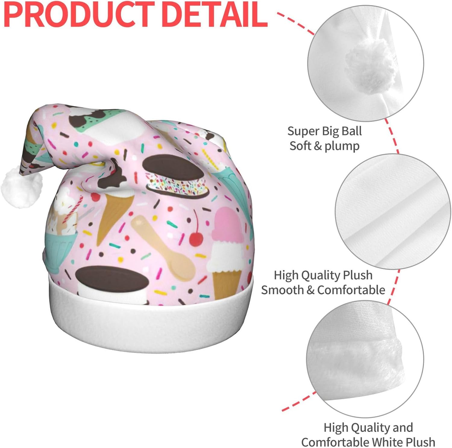 Sweet Ice Cream Santa Hat Plush Light Up Holiday Headwear