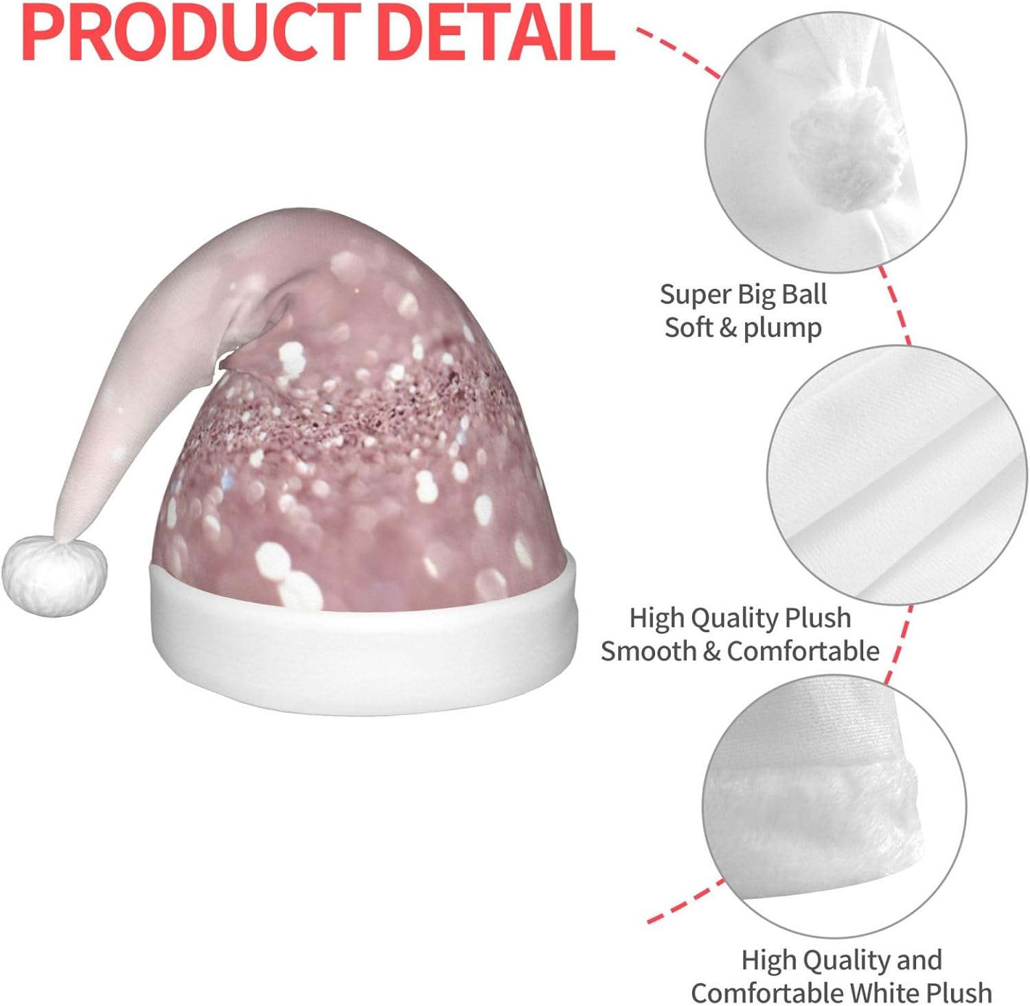 Pink Glitter Christmas Santa Hat Small Size for Party