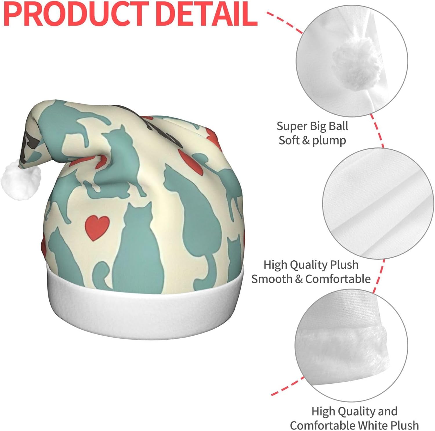 QINZHENG LED Kitty Print Christmas Santa Hat for Adults