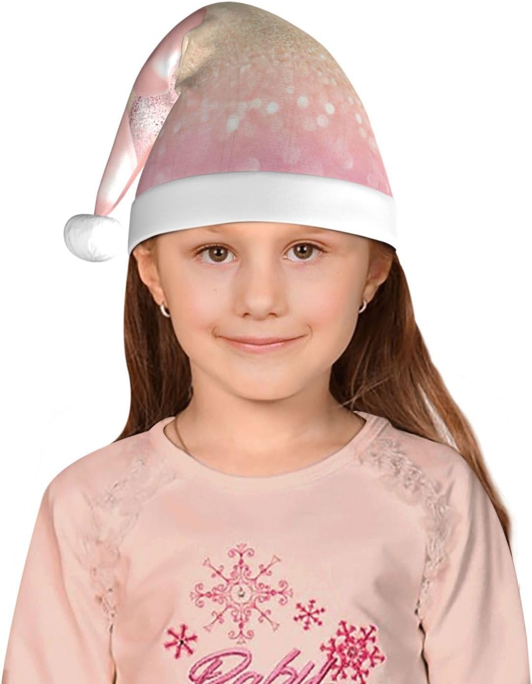 Pink Glitter Balloon Print Santa Hat Small Size