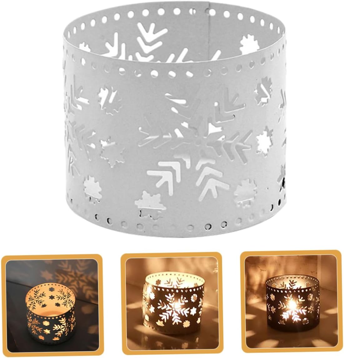 Happyyami Christmas Candle Holders White Iron Hollow Snowflake Design