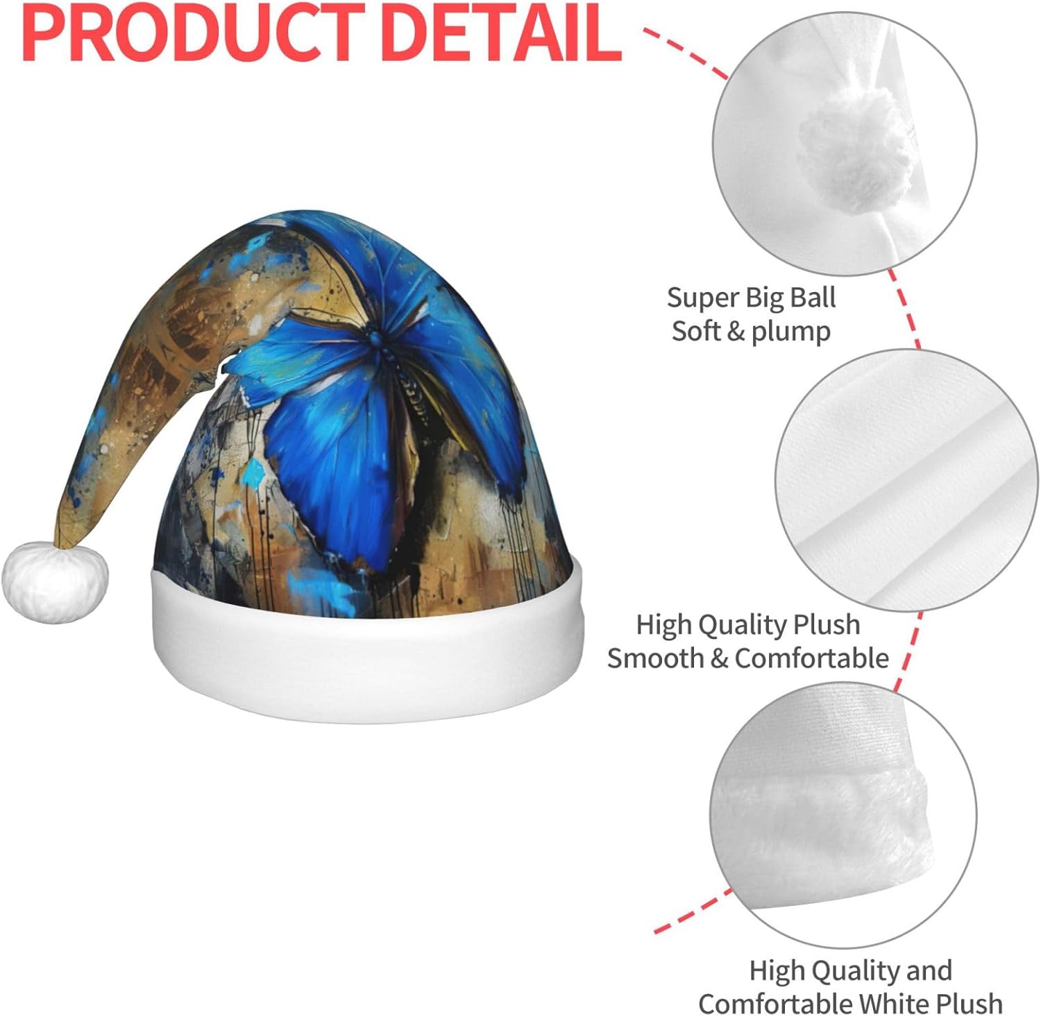 Blue Butterfly Print Christmas Santa Hat Small Size