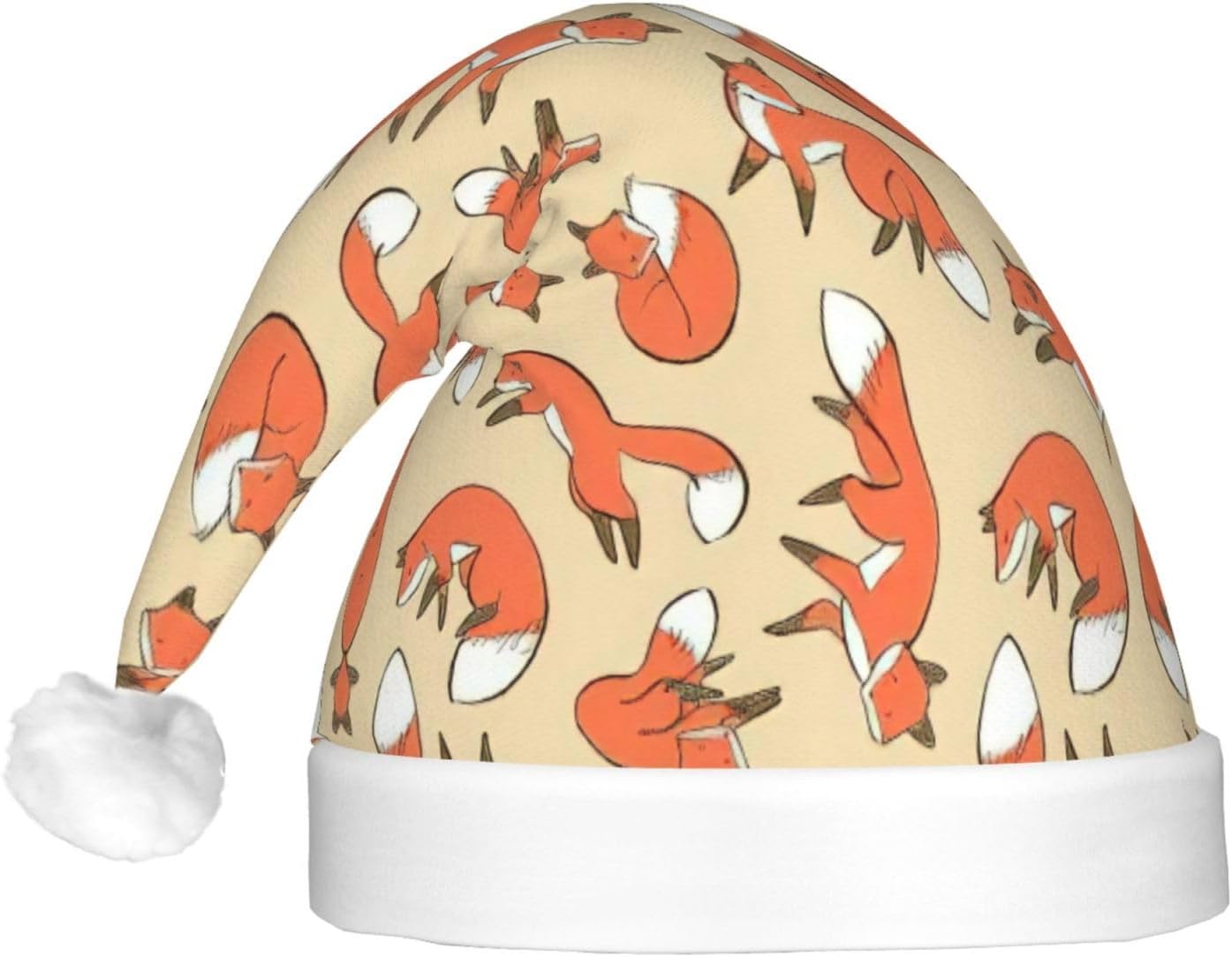 Many Foxes Print Christmas Santa Hat Plush Light Up for Adults