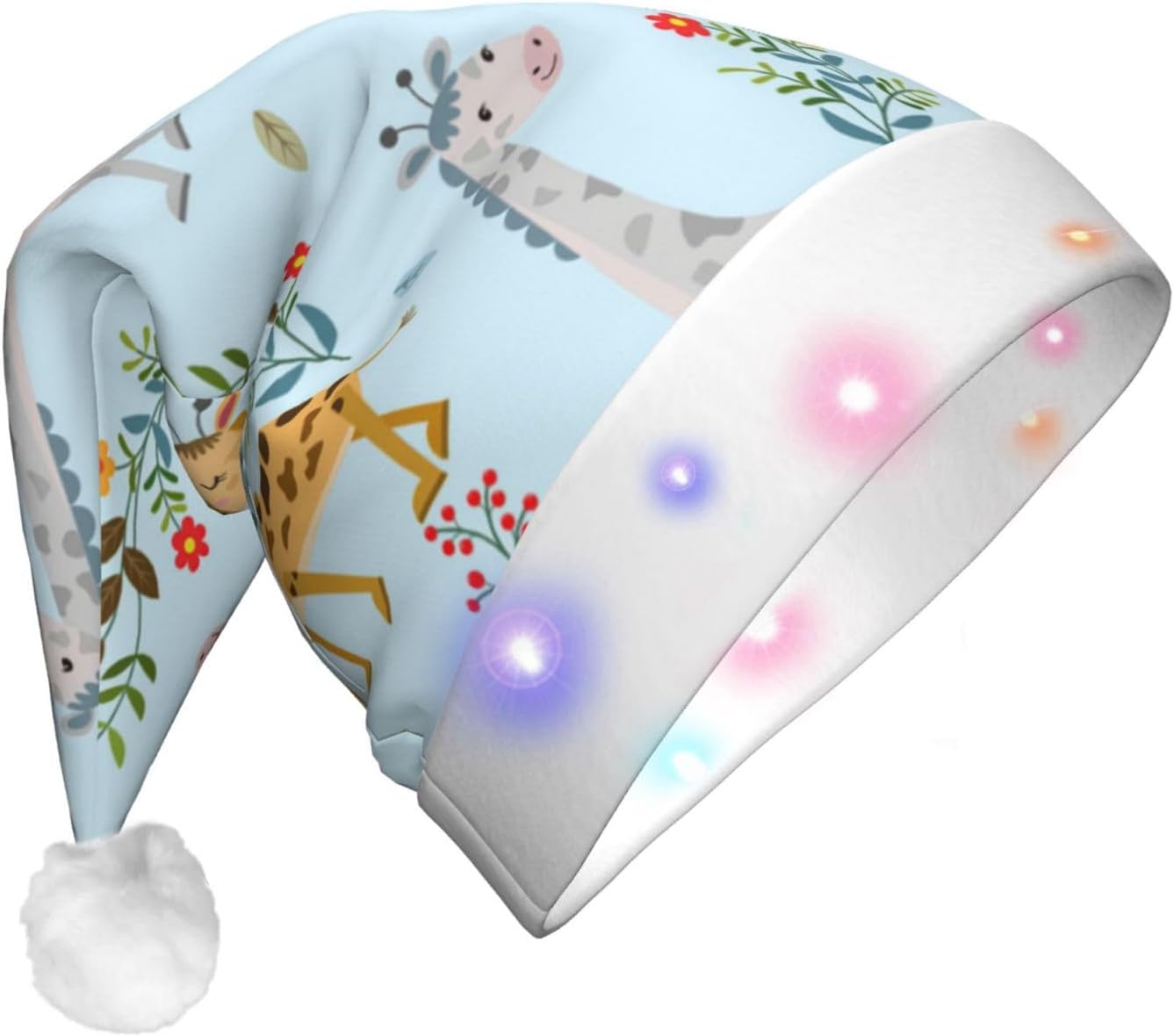 QINZHENG Cute Giraffe Flowers Santa Hat with LED Lights