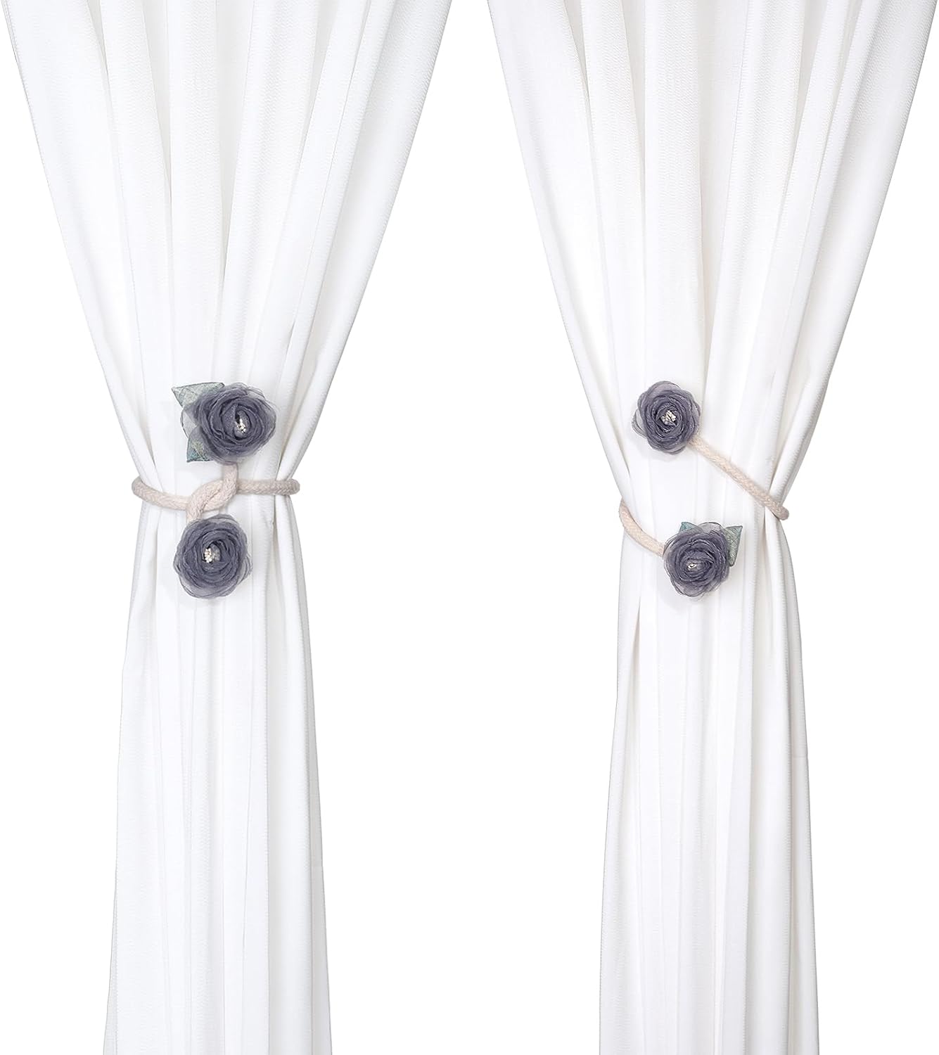 Handmade Artificial Rose Flower Curtain Holdbacks Gray