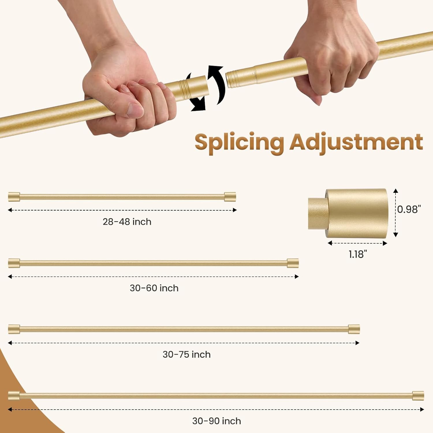 Vikarler 58 Inch Gold Curtain Rod 2 Pack Adjustable